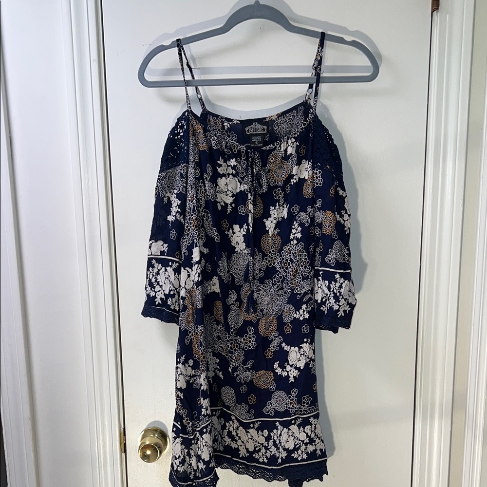 Angie Navy and White Floral Off-Shoulder Mini Dress